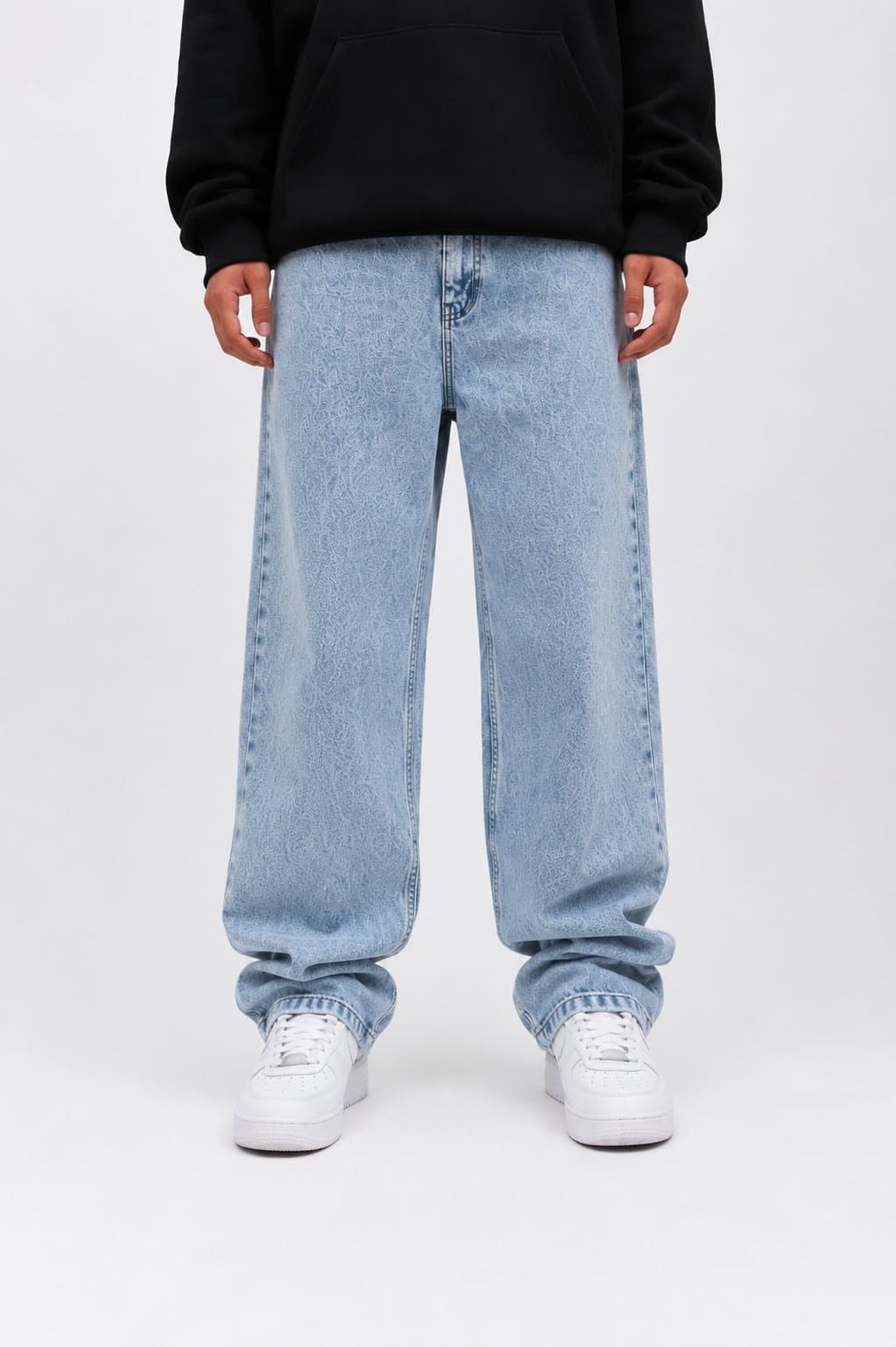 Taş Yıkamalı Buz Mavi Baggy Jean