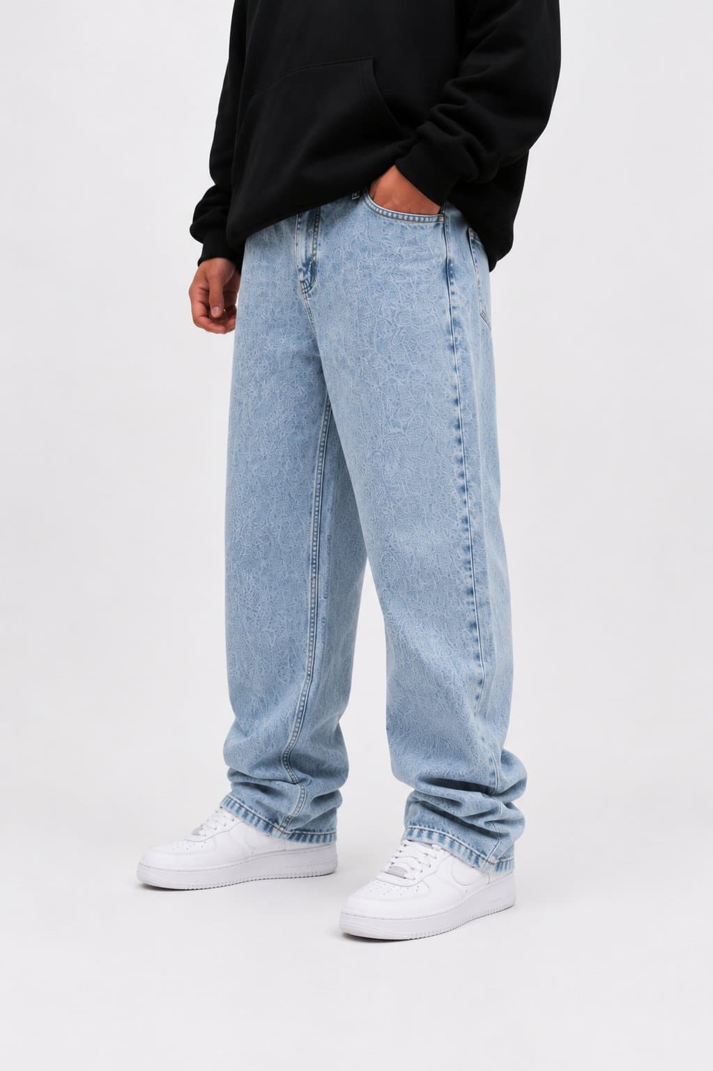 Taş Yıkamalı Buz Mavi Baggy Jean - görsel 2