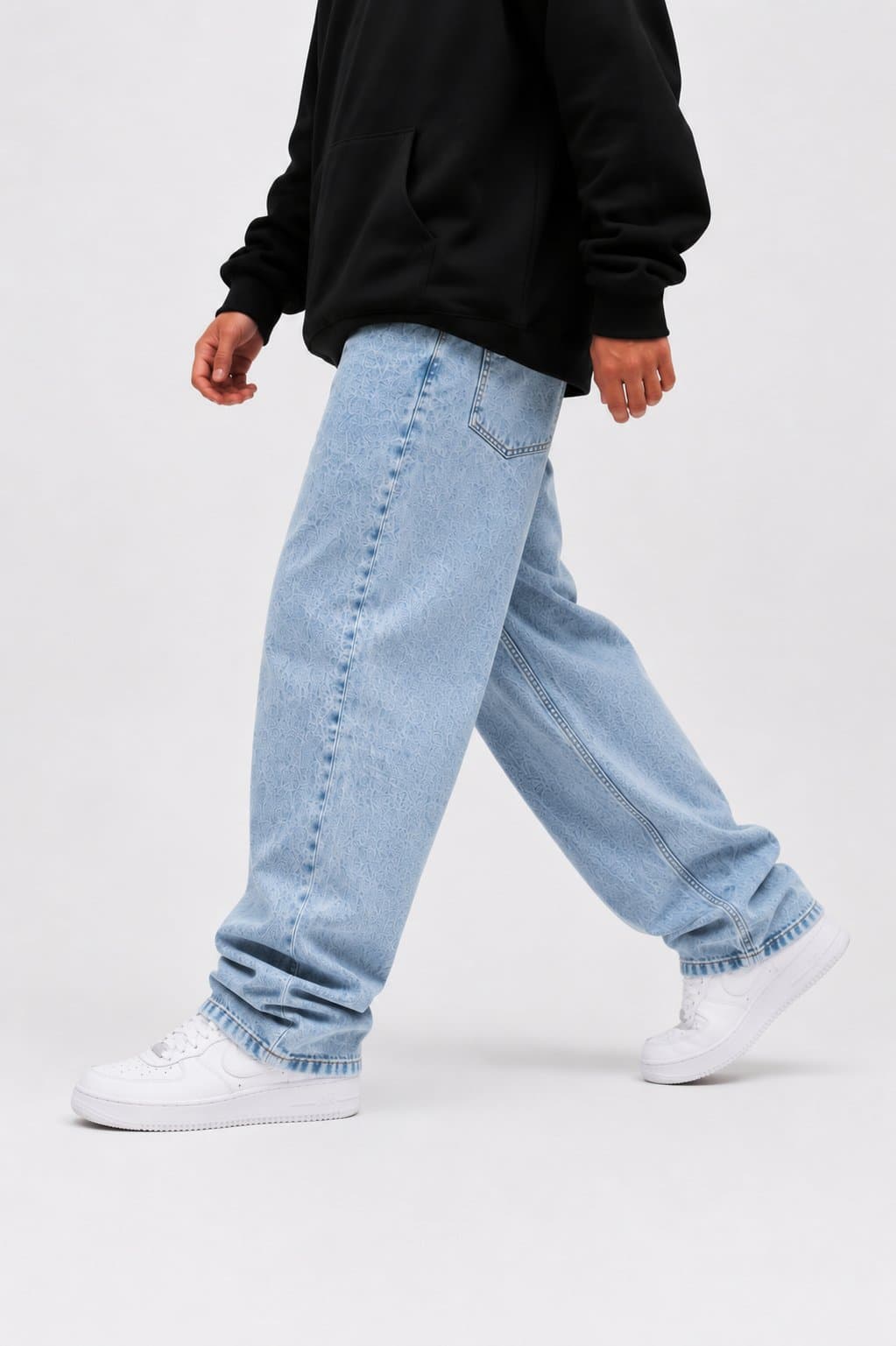 Taş Yıkamalı Buz Mavi Baggy Jean - görsel 5