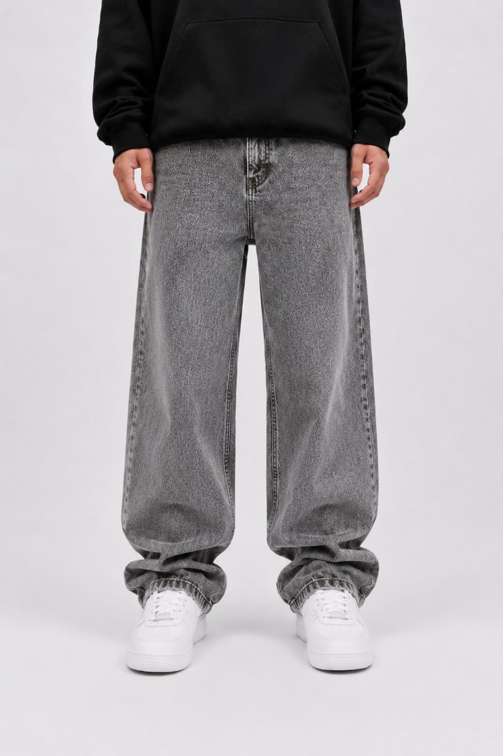 Taş Yıkamalı Füme Baggy Jean