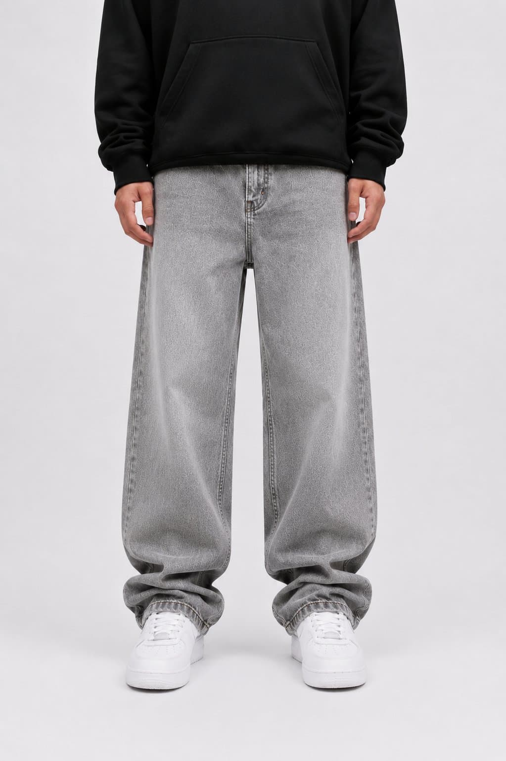Taş Yıkamalı Gri Baggy Jean