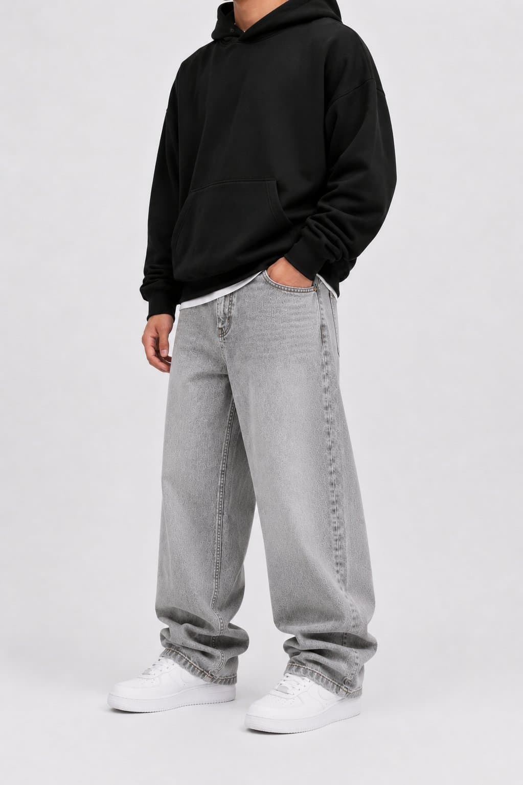 Taş Yıkamalı Gri Baggy Jean - görsel 2